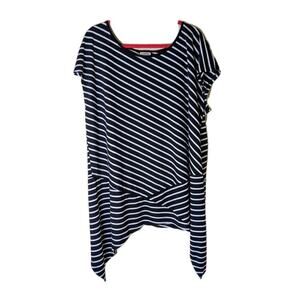 Avenue Top Womens Plus Size 20/22 2X Blqck White Striped Angled Hem Stretch